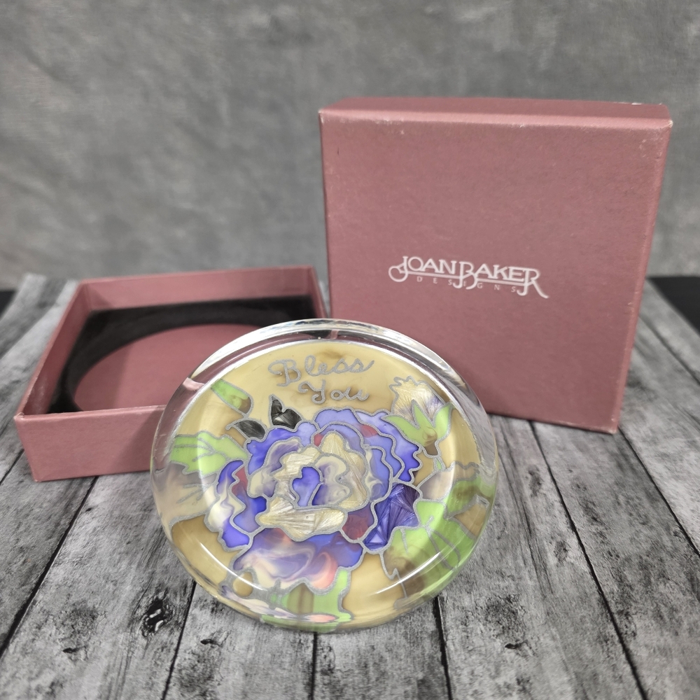 Joan Baker Designs Glass Paperweight with Floral Design - Cottage Rose Bless You